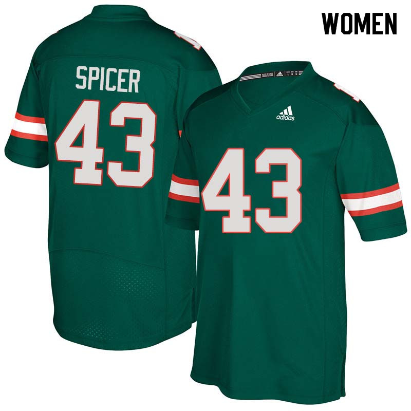 Women Miami Hurricanes #43 Jack Spicer College Football Jerseys Sale-Green